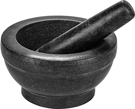 Intirilife Mortier avec pilon en pierre naturelle de granit - Diamètre 16cm - Pour broyer les épices, noix, graines, comprimés.