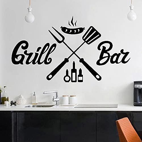 QIANGTOU Grill Bar BBQ Wall Stickers per Sala da Pranzo Barbecue Salsiccia Decor Interior Vinyl Wall Decal Nordic Home Decoration Art 75x131cm