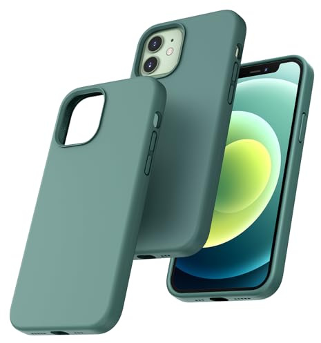 TOCOL Silicone for iPhone 12 Case 6.1-Inch, Liquid Silicone Multi-Color Slim Silky-Soft Touch Anti-Scratch Shockproof Protective Phone Cover, Midnight Green