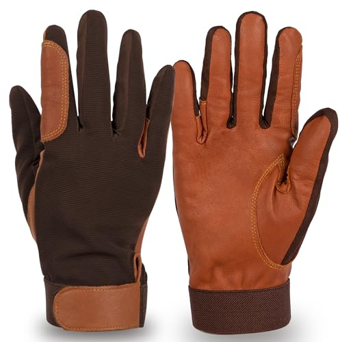ONNAS Equestrian Riding Gloves - Genuine Goatskin Palm, Double-Layer Leather Fingers, Hook & Loop Wrist - Ideal for Horse Riding, Boating, Gardening, Cycling & Driving​