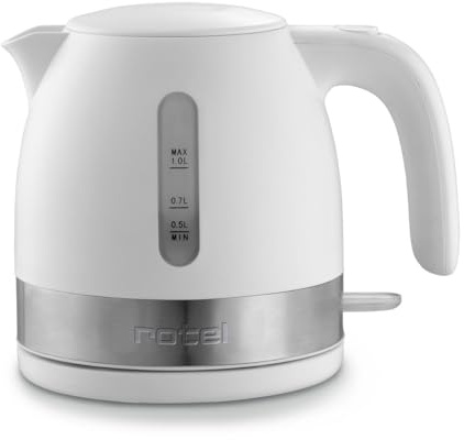 Rotel 1296850 Bouilloire électrique INOX, Bouilloire sans Fil, Bouilloire, Bouilloire électrique, Acier Inoxydable, Plastique, 18 x 17 x 13 cm, Blanc | Service sans fil pratique, Inox et plastique robustes, Format compact 18 x 17 x 13 cm, Capacité 1 litre pour thé