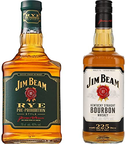 Jim Beam, Jim Beam Rye Whiskey - bottiglia in vetro da 700ml & Bourbon Whisky - 700 ml