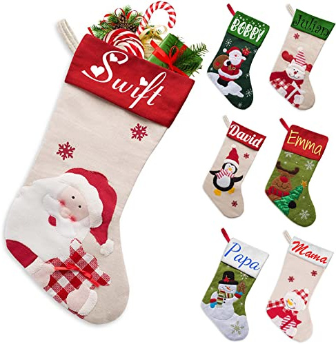 Xiuyours Weihnachtsstrumpf Personalisiert mit Namen Nikolausstrumpf weihnachtsstrümpfe Personalisierten Nikolausstiefel Personalisierter Nikolaussocke (38cm) Deko Weihnachten Fuer Kinder Familie