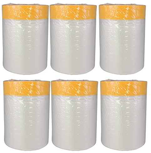 Saekulum Goldband mit Folie 6 Rollen (550 mm x 33 m) Abdeckfolie mit Klebeband Selbstklebend Abdeckband Malerfolie Malerband Abdeck-Folie UV-Schutz Für Malerarbeiten Malerabdeckfolien