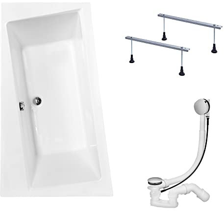 KOLMAN Badewanne INFINITY Eckbadewanne 160x100 Links ohne Verkleidung, Ablaufgarnitur und Füßen Komplettset 3in1 Premium Original Acryl Wanne Siphon