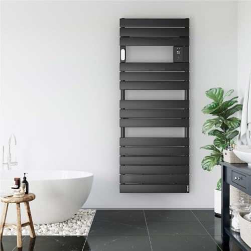 Scaldasalviette elettrico stile e comfort Adelis 750 Watt, bianco carato, asciugatura rapida degli asciugamani grazie alle ampie lame piatte, comfort reattivo con la modalità Boost