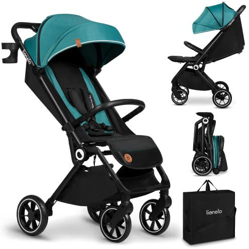LIONELO Cloe Cochecito Plegable hasta 22 kg, Respaldo Ajustable Función Dormir, Arnés de 5 Puntos Ruedas Portavasos Ligero Compacto Impermeable, sillita, silla paseo ligera (verde)