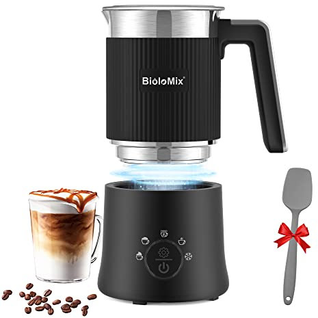 Biolomix Milchaufschäumer Elektrisch Induktio 5 in 1,350ml Milchschäumer Hohe Kapazität aus Edelstahl Spülmaschinenfest für heißer Schokoladen, Heißer/Kalter Milchschaum, Warme Milch