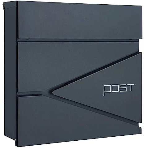 MKYOKO Briefkasten Zur Außenwandmontage, Abschließbarer Briefkästen, Briefkasten mit Zeitungsfach, Verstecktes Abschließbares Fach(37 x 11 x 37 cm) (Color : Anthracite)