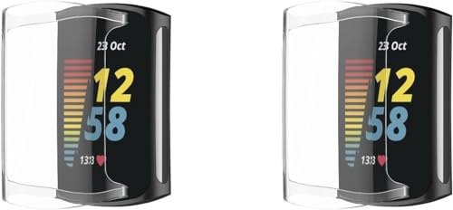 Pack of 2 Case for Fitbit Charge 6, Protective Film, Flexible TPU Screen Protector Case, Scratch-Resistant Cover, Protective Case Compatible with Fitbit Charge 6/Charge 5 (Clear/Clear)