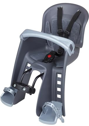 POLISPORT 8632600014 - Seggiolino anteriore BILBY JUNIOR+ FHT - VERSION 2023 per biciclette ruote da 26'' a 29'' con ancoraggio al telaio colori Grigio scuro/Argento