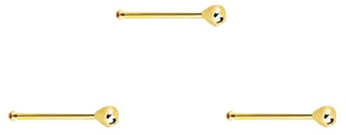 DENI 3 goldene Nasenpiercings, kurzer Stab mit kleiner Kugel am Ende und mit Kugel von 2 mm, Silber, dünn, Dicke 0,6 mm.