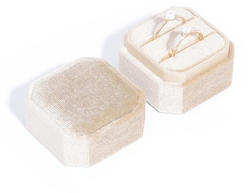 ZEACCT Boîte Octogonale en Velours à Double Fentes, Boîte à Bagues Hexagonale, 2 Emplacements, pour Mariage et Cadeau de Bijoux