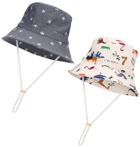 2 Pieces Toddler Sun Hat Kids Bucket Sun Hat | Adjustable Head Drawstring;Chin Strap;Outdoor Kids Summer Protection Bucket Hats