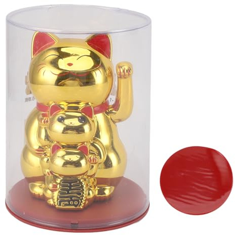 Yosoo Solar Waving Arm Fortune Cat, Lucky Cat Waving Ornament, Solar Powered Movement, Prosperity and Fortune, Smiling Cat, Wealth Desktop Decor for Shop Dashboard, Chinese Fengshui