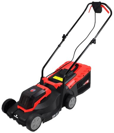 Cordless Lawnmower 33cm RocwooD 20V 2 x 2.0AH Batteries & 1 x Charger 35cm Rotary Blade 25L Grass Catcher 25-40-60mm Cutting Height Adjustment