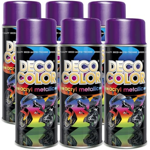 Deco Color 6er Sparpack Lackspray Metallic VIOLETT 400ml - Sprühlack mit Metallic Effekt für z.B. KFZ, Fahrrad uvm.