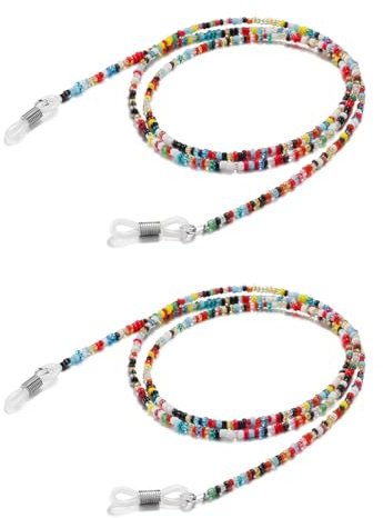 ZOKJSW Brillen Kette Halskette 2 Stück Bunte Perlen Anti-Rutsch Lesebrille Kette Riemen für Brillenzubehör