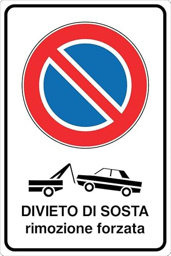 GLOBAL CARTELLO IN LAMIERA SCATOLATA RETTANGOLO 60X40 cm - DIVIETO DI SOSTA RIMOZIONE FORZATA - SEGNALE CATARIFRAGENTE CON CAVALLETTO (Cartello)