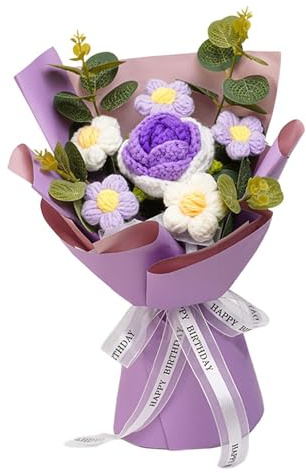 Fiore Lavorato a Maglia Bouquet di Fiori All'uncinetto Fiore Conservato, Regalo di per Il Compleanno Del Giorno Del, viola