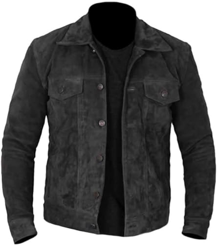 MERCH ATTIRE Herren-Westernjacke, Biker, Wildleder, Trucker-Stil, Grau
