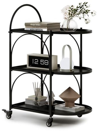 Nixaruy Servierwagen, Rollwagen Barwagen für Zuhause, Metall Küchenwagen mit Stauraum, Getränkewagen mit Rädern für Küche und Wohnzimmer (schwarz)