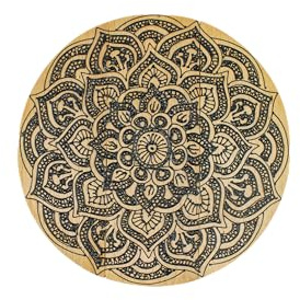 Wandteller aus Holz mit drei Motiven, 30 cm Durchmesser, handbemalt, Wanddeko, Dekoration aus Naturmaterial, Deko aus Bali (Blume)