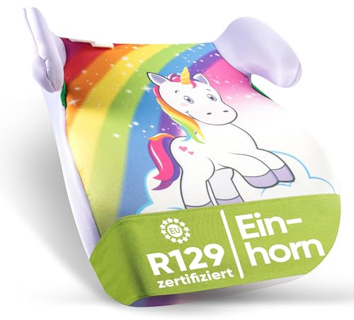 HiTS4KiDS Kindersitzerhöhung Einhorn – Praktisch & komfortabel – Geprüfte Sicherheit – Niedliches Lieblingsmotiv für Mädchen