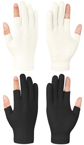 Becellen 2 Paare Fingerlose Handschuhe, Winter Thermo Halb Finger Strickhandschuhe Dehnbare Warme Handschuhe für Damen und Herren