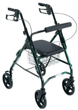Rollator ROLLY SLIM WIMED Art. 15605600 per ambienti ridotti e passaggi stretti Larghezza totale 50 Cm. Colore Nero/Verde, Portata max 136 kg