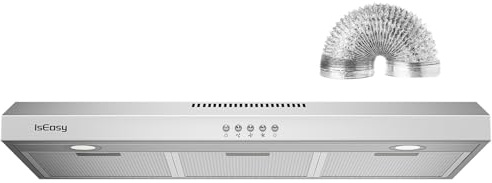 Range Hood 36 Inch Kitchen Hood Under Cabinet Range Hood, Ductless/Ducted Convertible, Slim Stove Vent Hood 36 Inch with 3 Speed Exhaust Fan, Stainless Steel Range Hoods