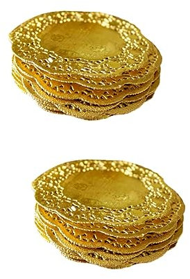 BEBEMOKO 200 Stk Spitzendeckchen Aus Papier Cupcake-kapazitäten Golddekor Runde Tortenunterlage Kuchen Papierauflage Spitzenkuchendeckchen Golden