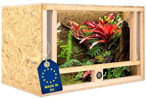 ITA Holz Terrarium 80x50x50 cm mit Frontbelüftung & Integriertem Hygrometer - Holzterrarium aus OSB-3 Platten - Terrarien für Reptilien, Schlangen, Amphibien - EU Produkt, FSC Zertifiziert