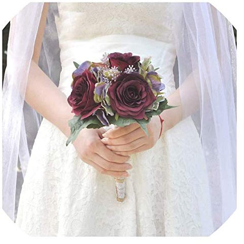 ABBNIA Handgemachter romantischer Hochzeitsstrauß, Brautstrauß künstlicher eleganter Hochzeitsstrauß mit Blumen Handgemachte künstliche Rosenblumen, Brautsträuße