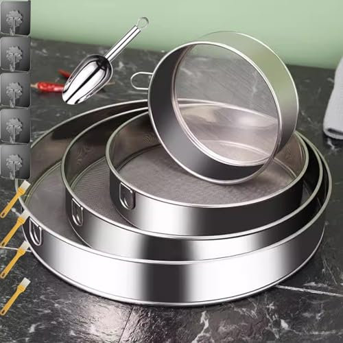 WJYWX 4 tamices de harina de acero inoxidable, tamiz de harina profesional, juego de tamiz fino de cocina, tamiz de acero inoxidable 304, para harina, arroz, granos (malla 40)