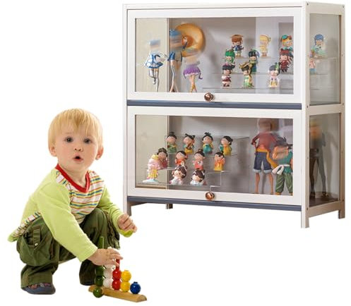 Koubhyj 2 Schicht Sammlervitrine, 70x33x73cm glasvitrine stehend, Kuriositätenschränke mit Glastüren Vitrine für Miniaturmodelle von Autos, Figur, Modellbau(Weiß/Auf DREI Seiten transparent)