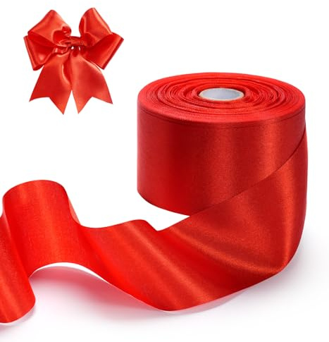 FAKILO Nastro di raso rosso da 5 cm x 45 m per un grande fiocco per inaugurazioni, regali di nozze, decorazioni natalizie