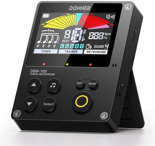 Donner Metronom Stimmgerät, 3 in 1 Digitales Metronom Stimmgerät Tongenerator Wiederaufladbar für Gitarre Bass Ukulele Violine Saxophon Trompete Klarinette Flöte, Rhythmus-Trainer-Modus, DBM-100