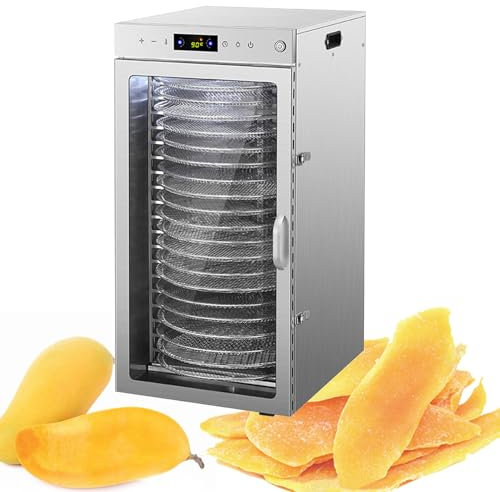 Essiccatore Per Alimenti Rotante A 360° – Essiccazione Per Frutta, Verdura E Carne Secca – Vassoi In Acciaio Inox, Timer Da 24 Ore, Fino A 194 ℉, Display A Led, Essiccatore Elettrico,20Layer