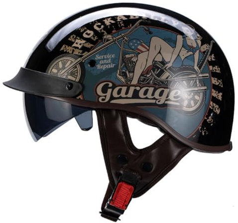 Tedesco Casco Mezzo Scooter Moto Caschi Demi-Jet Omologato ECEDOT Casco Moto Jet Con Visiera Moto Casco Scodella Retrò Per Scooter Ciclomotore Cruiser Racing Cap 5,M:57-58CM