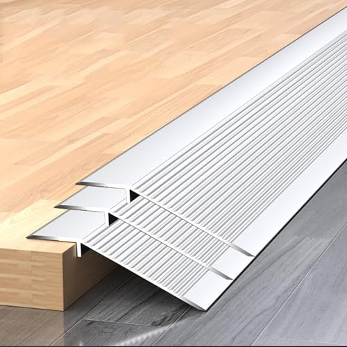 Hoiweqr 3 Piezas 90cm×10cm Tira De Umbral, Tapajuntas Suelo Tira De TransicióN De Aluminio para Suelo con Desnivel, 10cm De Ancho Reductor De Umbral para Puerta De Entrada Portales(White)