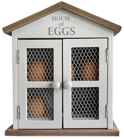 GreyZouq Farmhouse Egg Storage Cabinet, Grey Wooden “House of Eggs” Design, 12 Egg Capacity, Countertop Display with Two Mesh Doors with Magnetic Closures