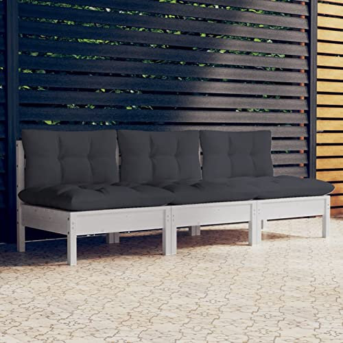 Snsowed 3-Sitzer-Gartensofa mit Anthrazit Kissen, Gartenlounge, Garden Sofa, Balkonmöbel, Gartenmöbel, Loungemöbel, Balkon Sofa, Massivholz Kiefer