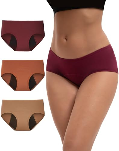 INNERSY Period Pants for Women Heavy Flow Menstrual Underwear Pack of 3 | Soft Cotton Mid Rise Briefs, Reusable Leakproof Knickers, Washable Incontinence Panties, Tag-free Hipster, Day & Night Use