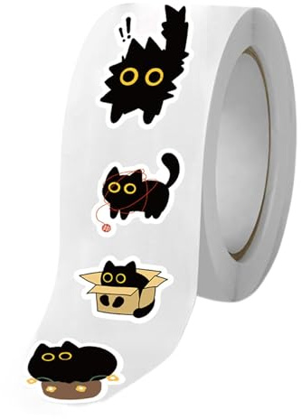 Cat Sticker Roll,Funny Black Kitten Stickers Aesthetic Water Bottle Decal | 500 Sheet/Roll, Aesthetic Cat Decals for Scrapbooking Journal Envelope Sealing Water Bottle Laptop Decoration