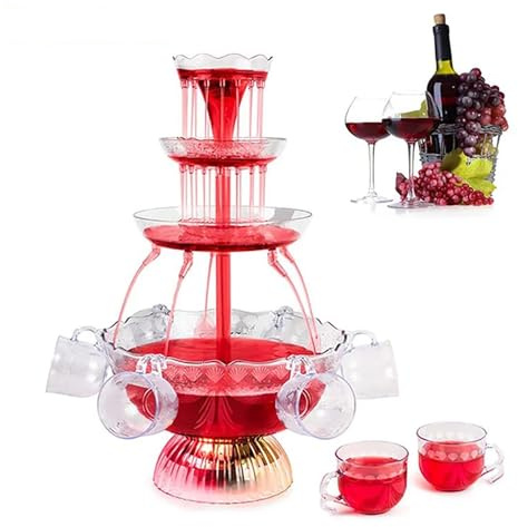 KACBFEE 3-Tier Electric Champagne Fountain Machine with LED Lighted Base and 5 Reusable Cups, Cocktail Beverage Drink Dispenser for Wine Beer Juice, Party Wedding Celebration Home Bar