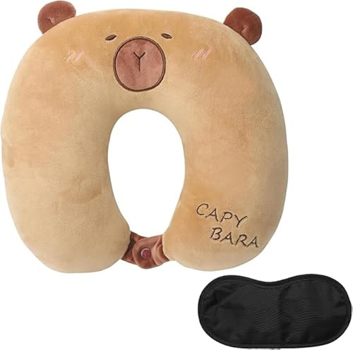 ZRUEWOT Almohada de Viaje para Niños Cojin Cuello Viscoelastica de Animales para Niños Almohada Cervical en Forma de U para Adultos Neck Pillow Capybara para Coche Tren y Avion Viajes Oficina