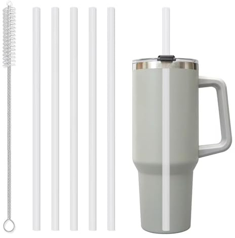6 Pcs Reusable Straws,Plastic Straw,Safety Plastic Tumbler Straws Compatible with Stanley Cup Accessories for Drinking Water,Tea,Coffee,Juice(with Cleaning Brush)