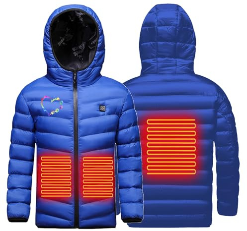 Manteau Doudoune Chauffant Épaissi Enfants Blouson Chauffant Garçons Filles Charge USB avec 3 Zones de Chauffage Manches Longues pour foot Ski Équitation Moto Veste Chauffant Electrique Enfant