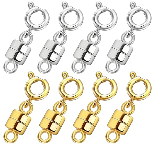 8Pcs Magnetic Necklace Clasp, Gold Silver Necklace Fastener Jewellery Clasp | Connector Locking Closures, Magnetic Bracelet Clasp Converter for Jewelry Making, Necklace Bracelet Chain Anklets Accessories